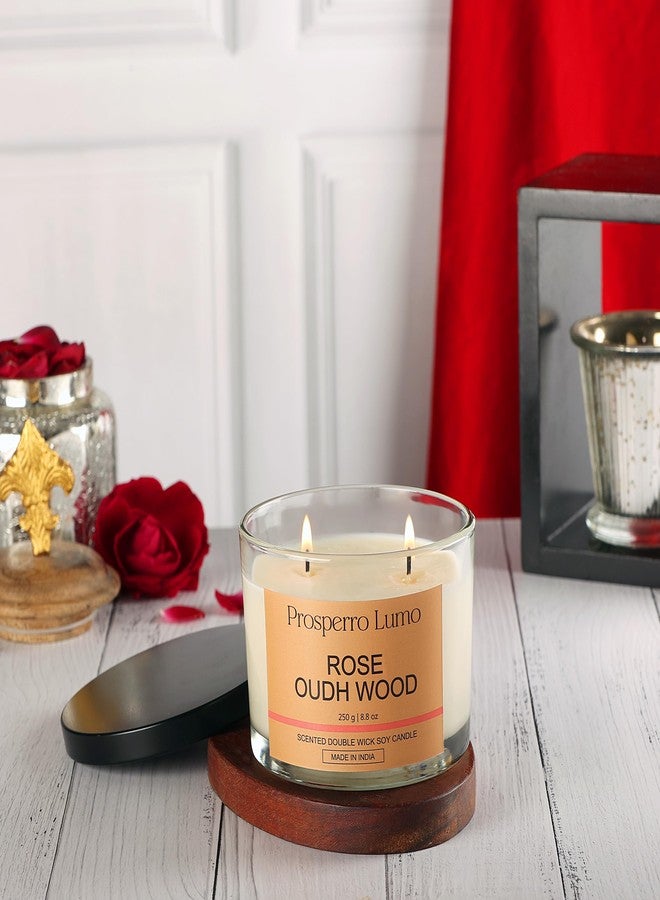PROSPERRO LUMO by Parkash Candles Premium Scented Soy Wax Candle, 250 gm, 25-30 Hrs | Luxury Aroma Therapy Dual Wick Votive Jar Candle | Scented Candles for Home Decor Gift Set (Rose OUDH Wood) - Image 3